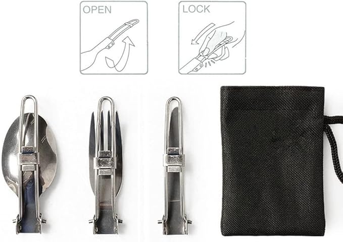 Foldable Camping Cutlery Set – 3 Pieces with Carrying Pouch