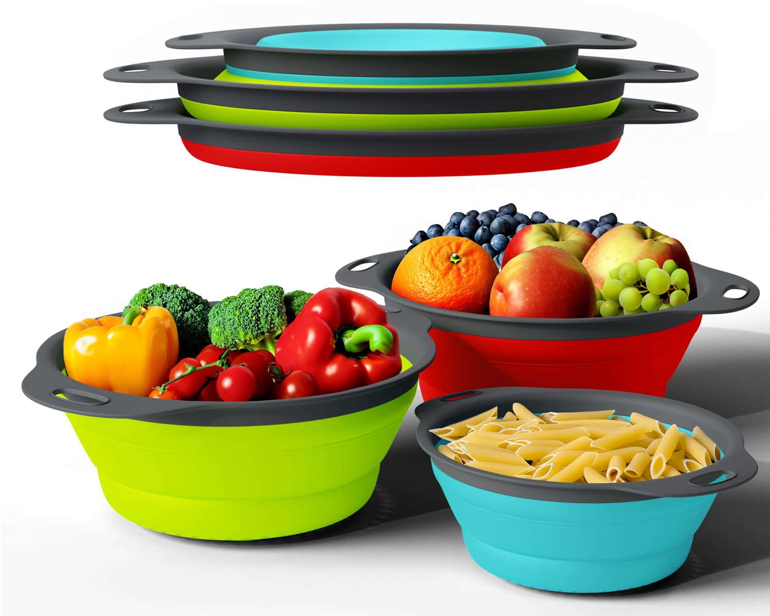 2-Piece Foldable Silicone Colander Set (Large + Small)
